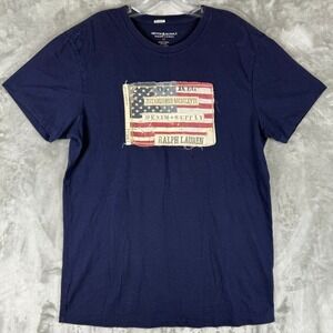 Denim Supply Ralph Lauren Mens T Shirt Navy Blue American Flag Graphic Tee M‎